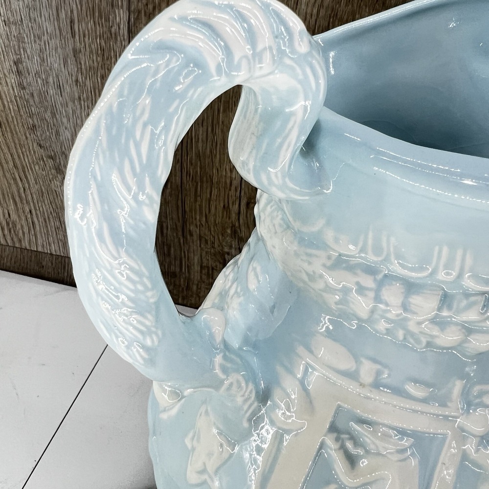 Antique Ridgway Staffordshire Tam O Shanter Lg Pitcher Jug Relief Light Blue 10" - Picture 6 of 12